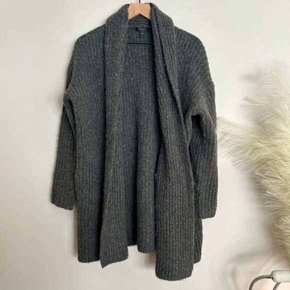 J. Crew Oversized Chunky Knit Ribbed Shawl Open Cardigan / Jacket Carbon - Picture 1 of 9